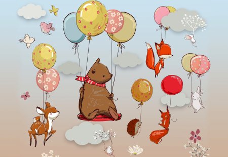 Зайчик на воздушном шаре акварель