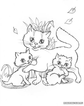 Разукрашка кошка с котятами