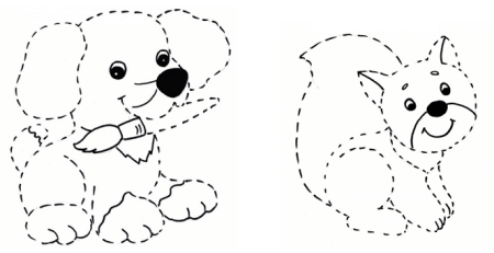 Обводка животных по точкам для детей