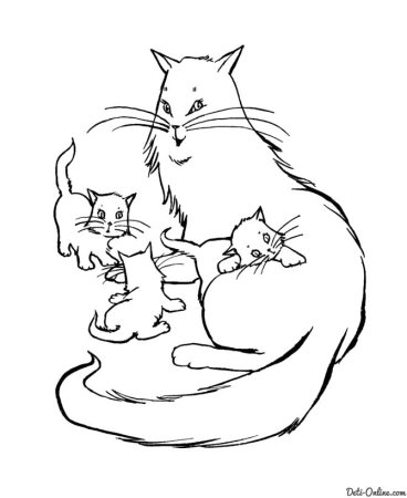 Кошка с котятами рисунок