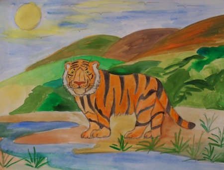 Детский рисунок тигра
