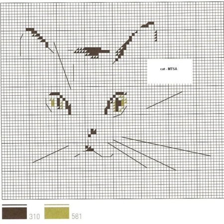 Вышивка кошки контурная