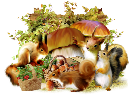 Осенние животные на прозрачном фоне