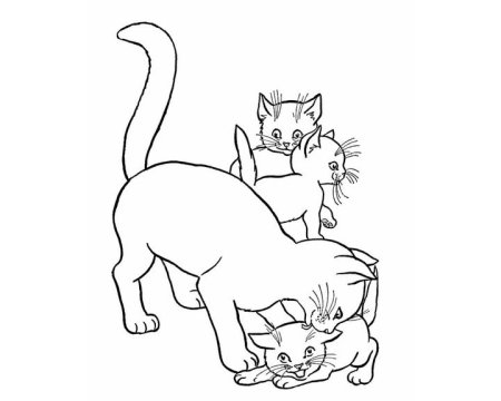 Раскраска котик с мамой