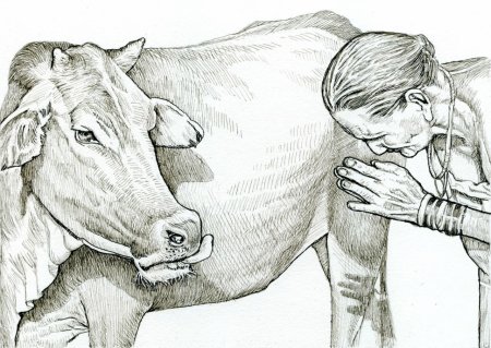 Композиция человек и животное Графика