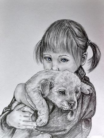 Люди с животными карандашом