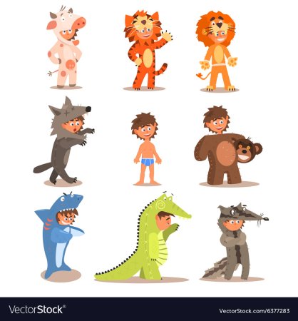 Нарисованные дети в костюмах зверей