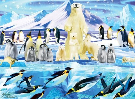 Рисование пингвины в Антарктиде