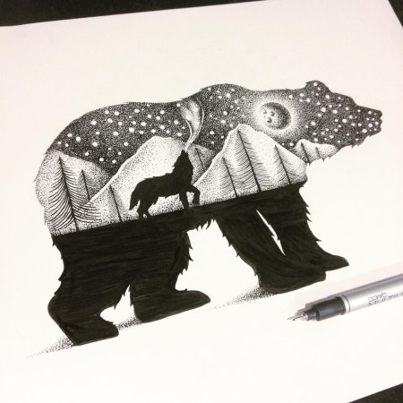 Животные тушью