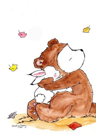 Медведь обнимает зайца