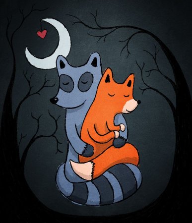 Енот и лиса арт