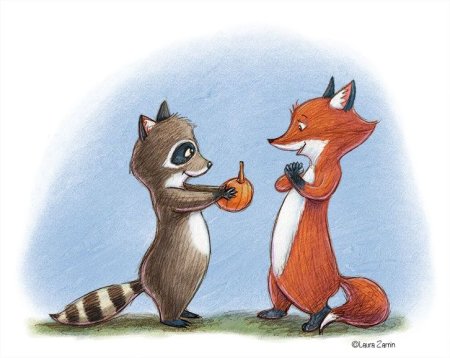 Енот и лиса арт