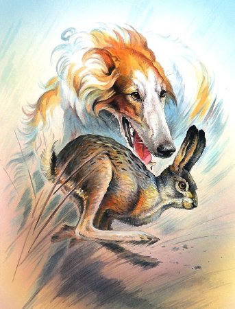 Художник Александр Дегтев собака на охоте