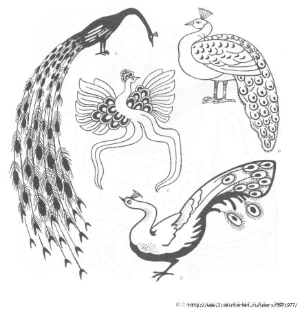 Стилизованные изображения животных и птиц