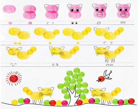 Рисование отпечатками пальцев забавные животные