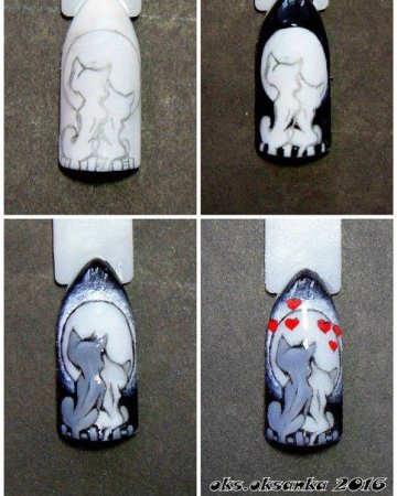 Кот на ногтях пошагово