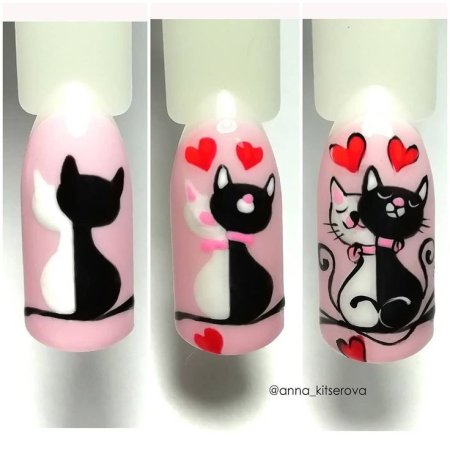 Нарисовать котика на ногтях
