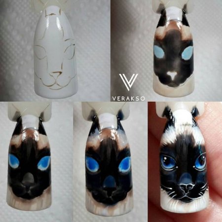 Рисование на ногтях кошка