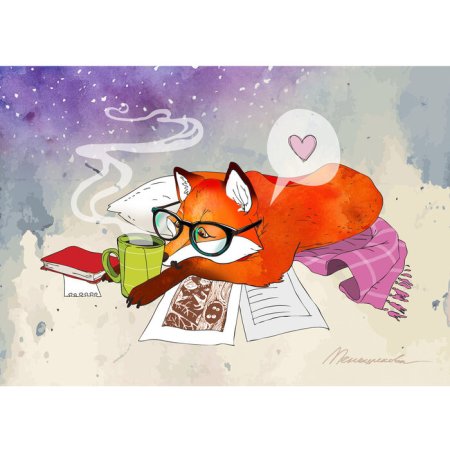 Котик в очках с книжкой