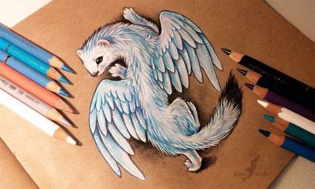 Мистические животные цветными карандашами
