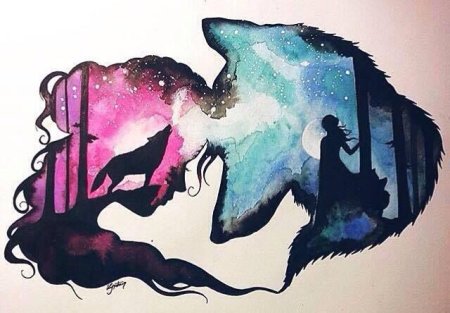 Силуэты животных акварелью