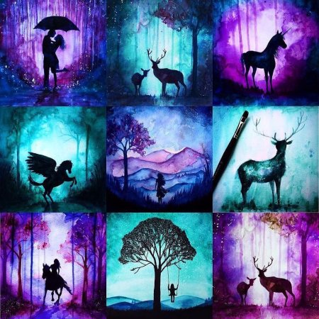 Силуэты животных акварелью