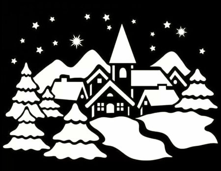 Трафареты на окна новогодние домики