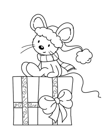 Раскраска мышонок новогодний