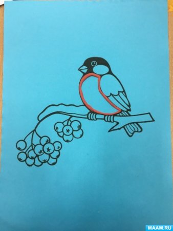 Рисование пластилином Снегирь на ветке