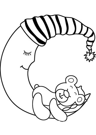 Мишка на месяце трафарет