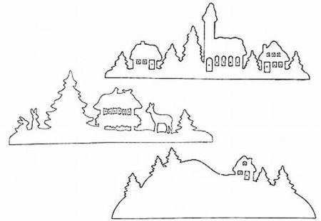 Трафарет домика на новый год на окно