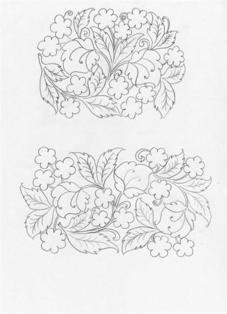 Эскиз росписи жостовского подноса