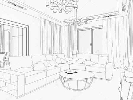 Интерьер комнаты гостинной в карандаше