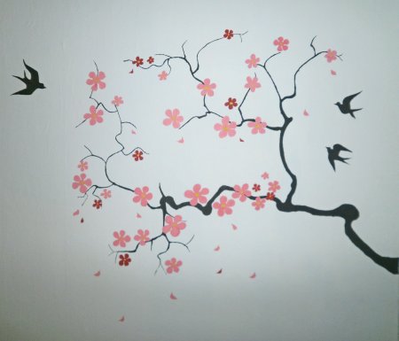 Ветка Сакуры на стене