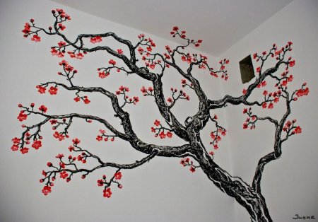 Сакура на стене в интерьере (27 фото)