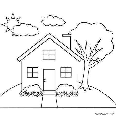 Домик с заборчиком раскраска