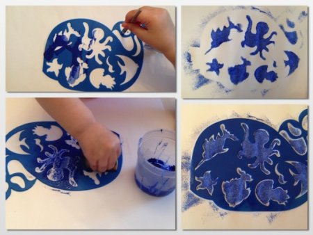 Рисование губкой по трафарету