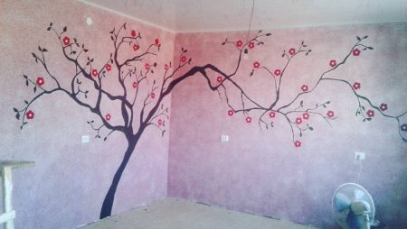 Жидкие обои с трафаретом Сакуры