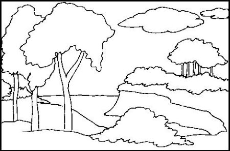 Осенний пейзаж контур