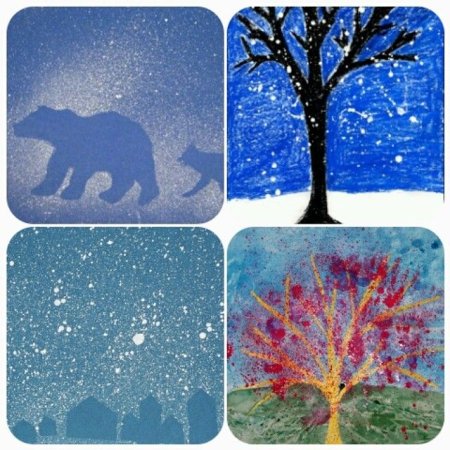 Листья в технике набрызг