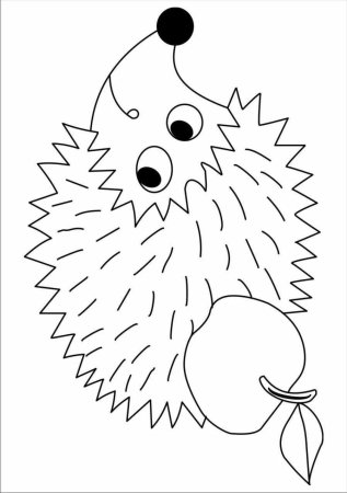 Ежик с яблоком раскраска