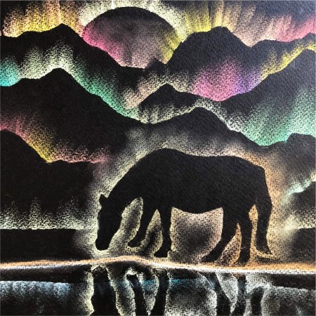 Пейзаж пастелью на черной бумаге