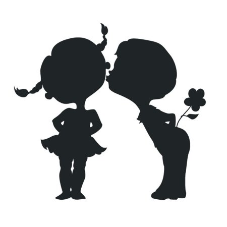 Силуэт влюбленных мальчика и девочки