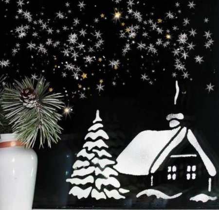 Домики на стекле к новому году