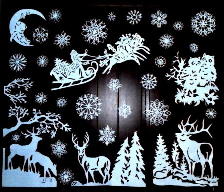 Снежинки на окна красками