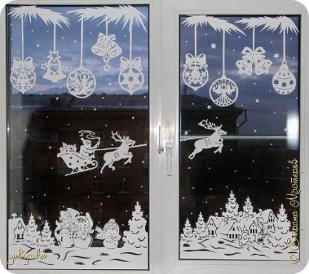 Трафареты на окна для снега спрея