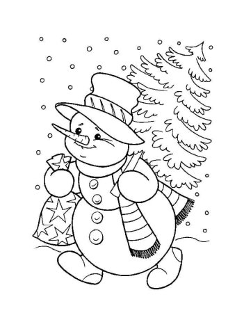 Новогодний Снеговик раскраска