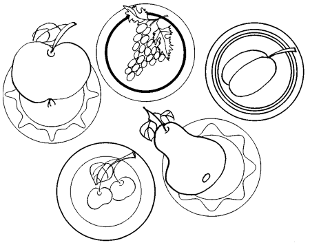Овощи на тарелке для раскрашивания детям