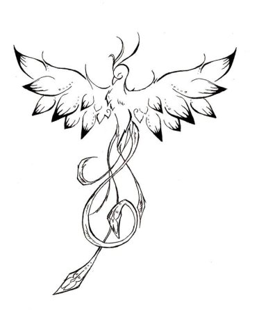 Тату Феникс контурная