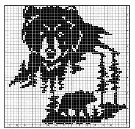 Медведь Монохромная вышивка